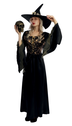 Hexenkleid, schwarz - gold inkl. Hut