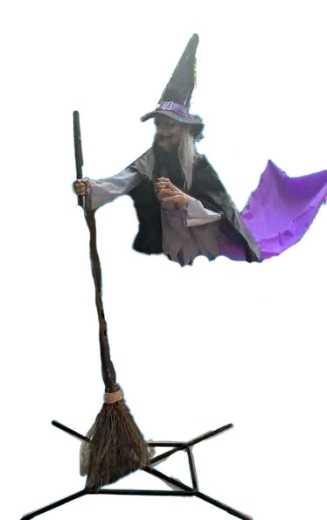 Hexe am Besen, schwebend [280cm]