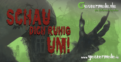 Bauzaun Banner mit Hand "Schau dich um"